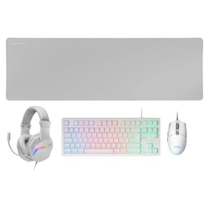 Imagem de Teclado e Rato + Headset + Tapete XXL Mars Gaming Combo MCP-RGB3 RGB Branco (PT)