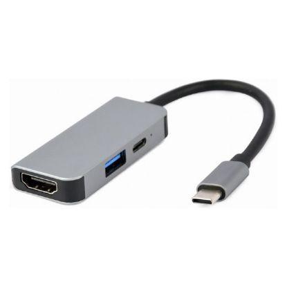 Imagem de Hub Type-C 1 Porta USB3.1 + Type-C + HDMI Gembird Cinza