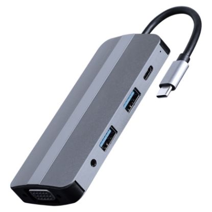 Imagem de Hub Type-C 2 Portas USB3.1 + Type-C + HDMI + VGA + Leitor Cartões + Audio Gembird Cinza