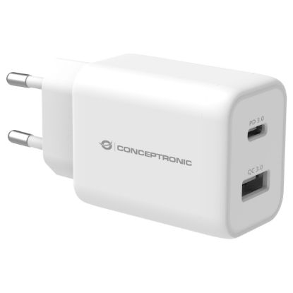 Imagem de Carregador de Tomada Conceptronic USB + Type-C 33W Branco