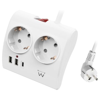Imagem de Bloco de 2 tomadas de Mesa Ewent EW3870 + 2x USB + 1x Type-C Branco - 1.5Mtr