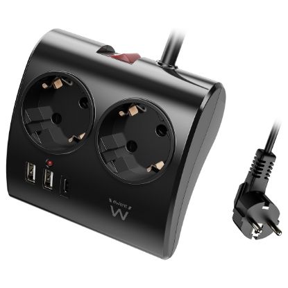 Imagem de Bloco de 2 tomadas de Mesa Ewent EW3871 + 2x USB + 1x Type-C Preto - 1.5Mtr