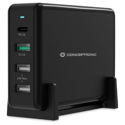 Imagem de Estação de Carregamento 4 Portas USB PD 65W Conceptronic Preta