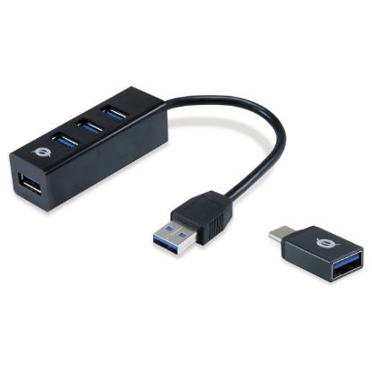 Imagem de Hub USB3.0 4 Portas Conceptronic Hubbies Tail Preto + Adaptador USB