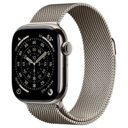 Imagem de Apple Watch Series 11 GPS + Cellular Titânio Natural | Bracelete Loop Milanesa Aço Inoxidável Natural - M/L (46mm)