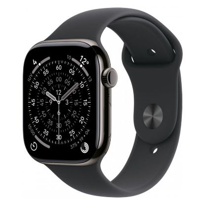 Imagem de Apple Watch Series 11 GPS + Cellular Titânio Ardósia | Bracelete Desportiva Preta - M/L (46mm)