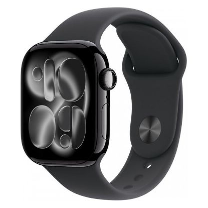 Imagem de Apple Watch Series 11 GPS + Cellular Alumínio Preto Brilhante | Bracelete Desportiva Preta - M/L (42mm)