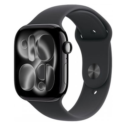 Imagem de Apple Watch Series 11 GPS Alumínio Preto Brilhante | Bracelete Desportiva Preta - S/M (46mm)