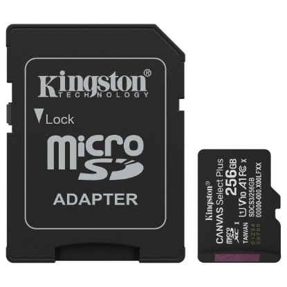 Imagem de MicroSD Kingston 256Gb Class10 (U3) A1 FullHD Canvas Select Plus 150MB/s + AdaptadorSD